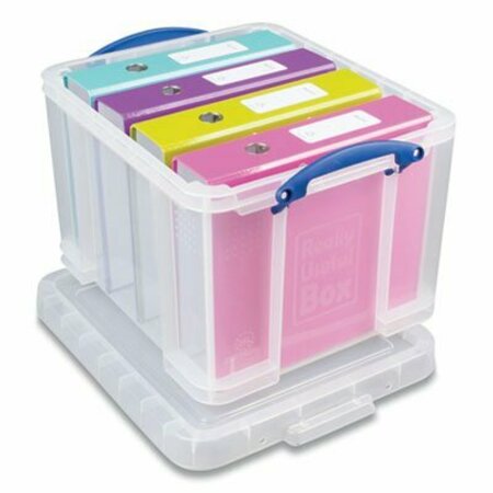 REALLY USEFUL BOX Snap-Lid Storage Bin, 8.45 Gal, 14in x 18in x 12.25in, Clear/blue, 3PK 32CPK3CB
